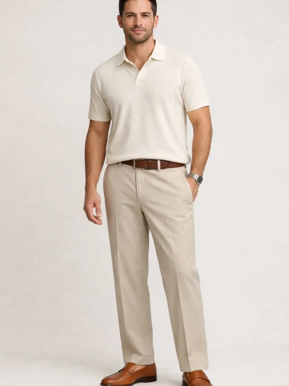 Haggar Men's Light Tan Straight Fit Pants flat front 32x32